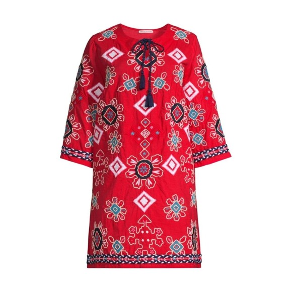 Frances Valentine Capri Embroidered Mini Tunic Dress Cotton Lace-Up XL 279873 - Picture 2 of 7